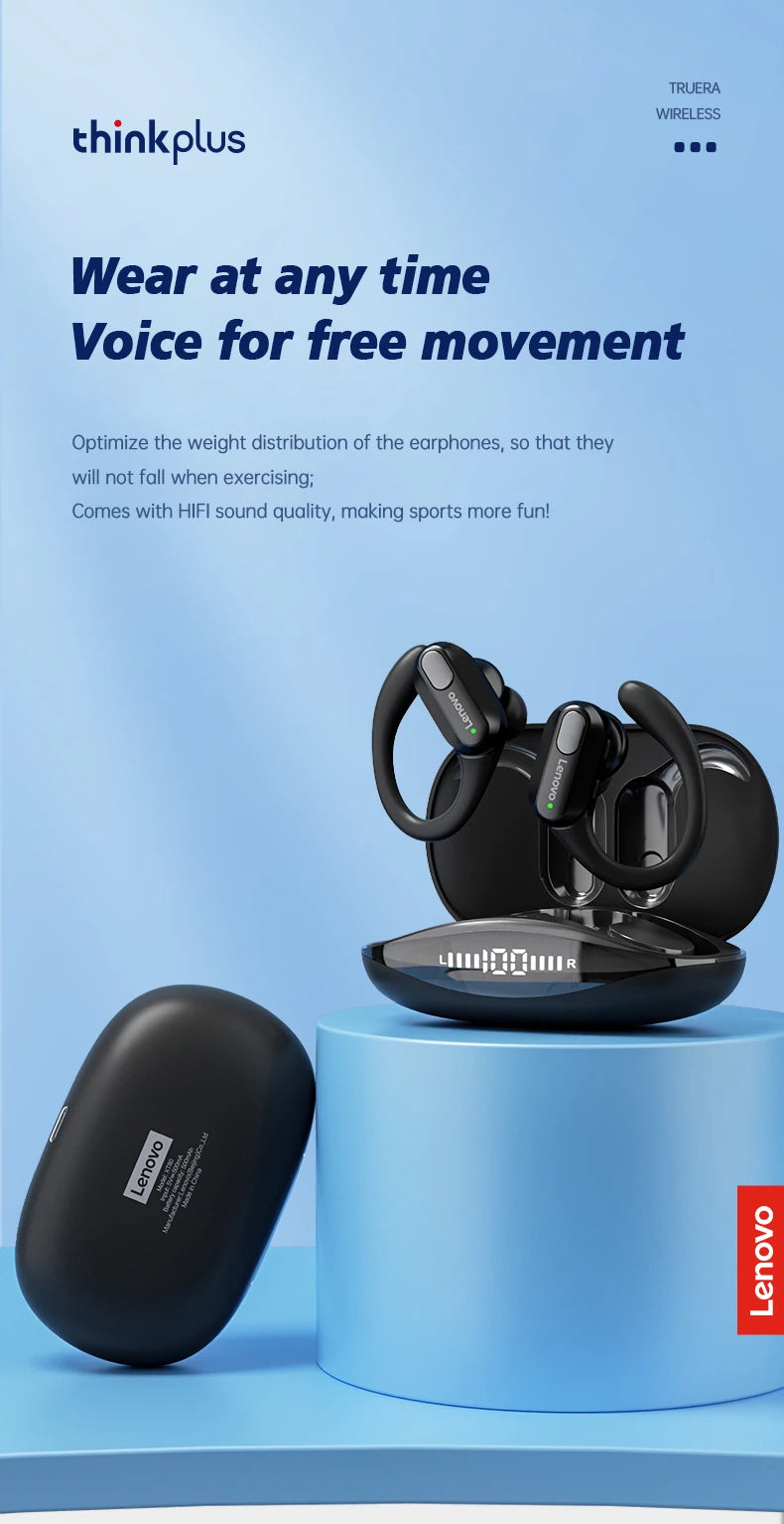 Lenovo XT80 Sports Wireless Earphones with Mics,Button Control, LED Power Display,Hifi Stereo Sound Bluetooth 5.3 TWS Headphones